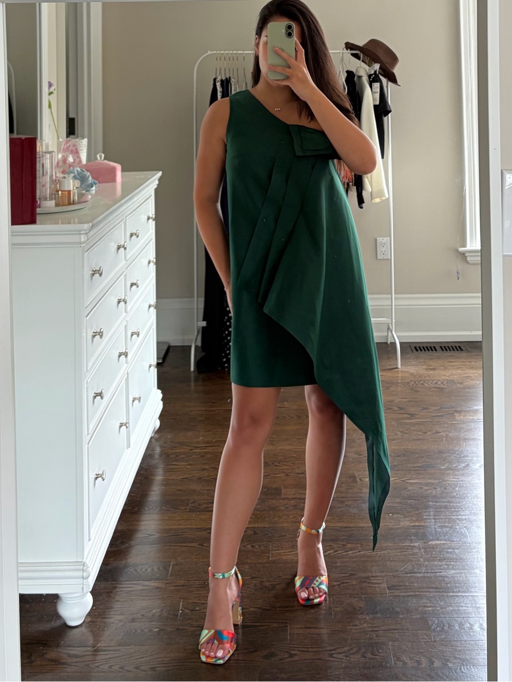 Asymmetric Dark Green Draped Mini Dress